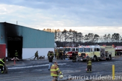 1.19.11..Patricia Hildenbrand Photo..Firefighters work to put out a blaze that damaged the main warehouse of the Black Gold Potato Farm in Rhodesdale. Fourteen fire companies and one hundred firefighters responded to the three-alarm fire.  No injuries have been reported and the cause of the fire is still under investigation.