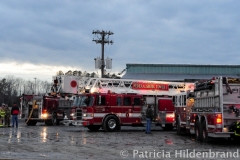 1.19.11..Patricia Hildenbrand Photo..Firefighters work to put out a blaze that damaged the main warehouse of the Black Gold Potato Farm in Rhodesdale. Fourteen fire companies and one hundred firefighters responded to the three-alarm fire.  No injuries have been reported and the cause of the fire is still under investigation.