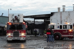 1.19.11..Patricia Hildenbrand Photo..Firefighters work to put out a blaze that damaged the main warehouse of the Black Gold Potato Farm in Rhodesdale. Fourteen fire companies and one hundred firefighters responded to the three-alarm fire.  No injuries have been reported and the cause of the fire is still under investigation.