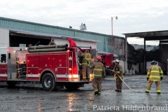 1.19.11..Patricia Hildenbrand Photo..Firefighters work to put out a blaze that damaged the main warehouse of the Black Gold Potato Farm in Rhodesdale. Fourteen fire companies and one hundred firefighters responded to the three-alarm fire.  No injuries have been reported and the cause of the fire is still under investigation.